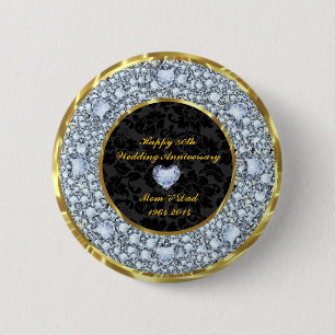 Diamonds, Black & Gold 50th Wedding Anniversary Button