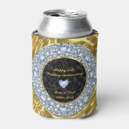 Diamonds Black  Gold 50th Wedding Anniversary Can Cooler