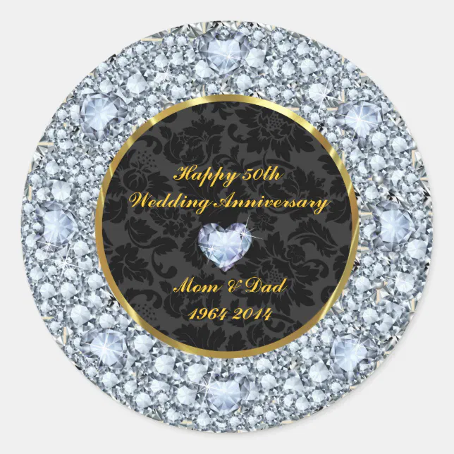 Diamonds Black And Gold 50th Wedding Anniversary Classic Round Sticker