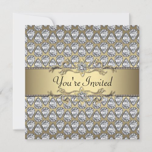 Diamonds Black  Gold All Occasion Party Invitatio Invitation