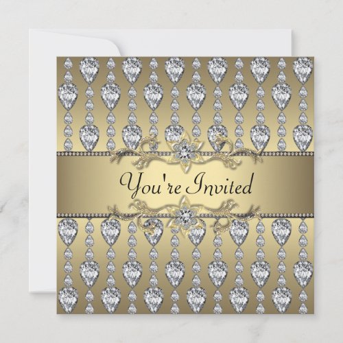 Diamonds Black  Gold All Occasion Party Invitatio Invitation