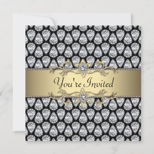 Diamonds Black  Gold All Occasion Party Invitatio Invitation