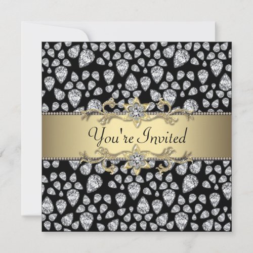 Diamonds Black Gold All Occasion Party Invitation