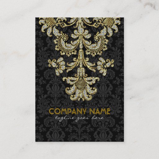 Customizable Diamonds Black &amp; Gold Pattern Floral Damasks 2 Business Card Template