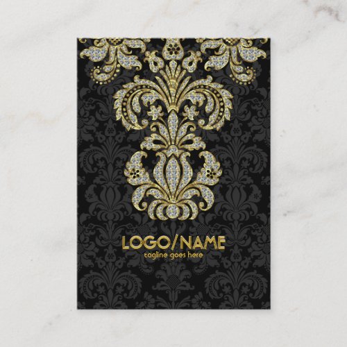 Diamonds Black  Gold Pattern Floral Damasks Business Card