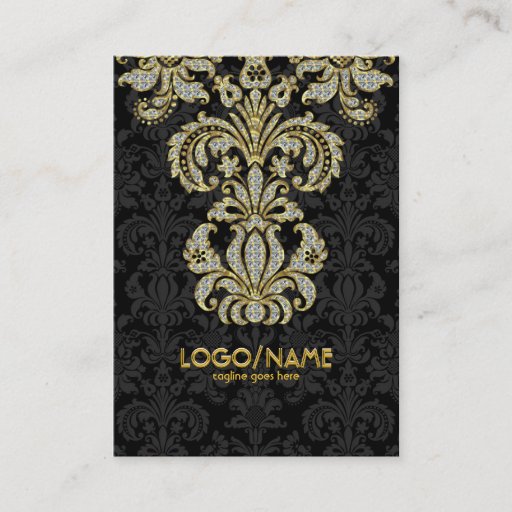 Customizable Diamonds Black &amp; Gold Pattern Floral Damasks Business Card Templates