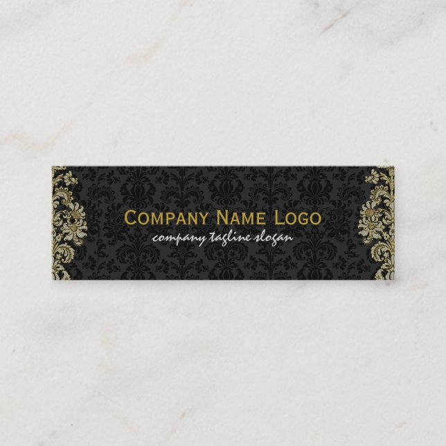Diamonds Black & Gold Pattern Floral Damasks Mini Business Card (Front)