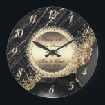 Diamonds Black Marble 50 Wedding Anniversary   Large Clock<br><div class="desc">Elegant gold diamonds on marble wedding anniversary clock.</div>