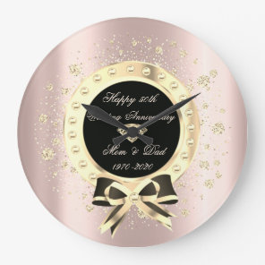 Diamonds Bow Confetti Rose Gold Anniversary Large Clock