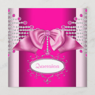 Diamonds Bow Hot Pink Quinceanera Invitation