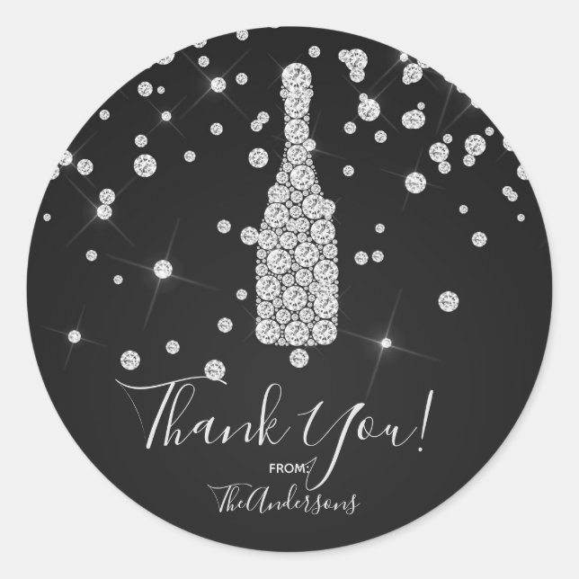 Diamonds Champagne Toast Celebration Elegant Favor Classic Round Sticker (Front)