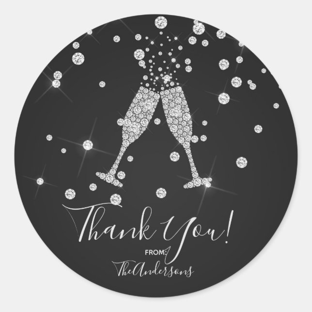 Diamonds Champagne Toast Celebration Elegant Favor Classic Round Sticker (Front)