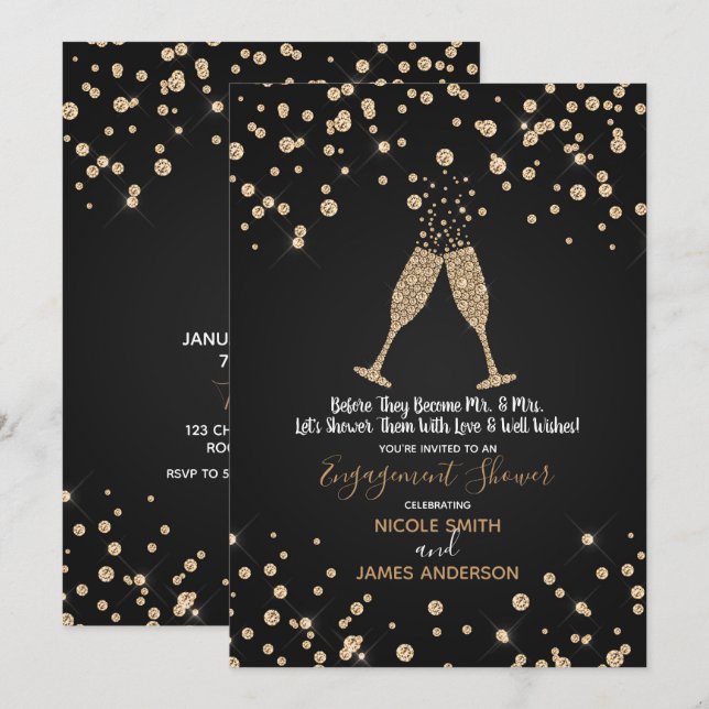 Diamonds Champagne Toast Engagement Celebration Invitation (Front/Back)