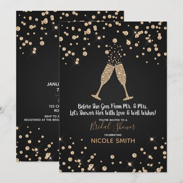 Diamonds Champagne Toast Modern Bridal Shower Invitation (Front/Back)