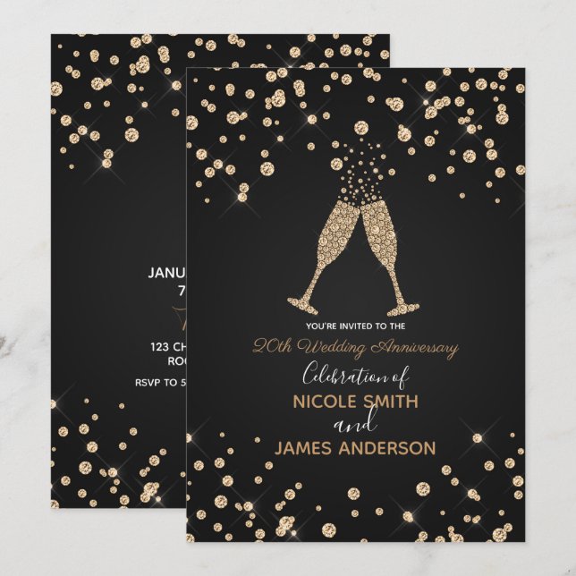 Diamonds Champagne Toast Modern Chic Anniversary Invitation (Front/Back)