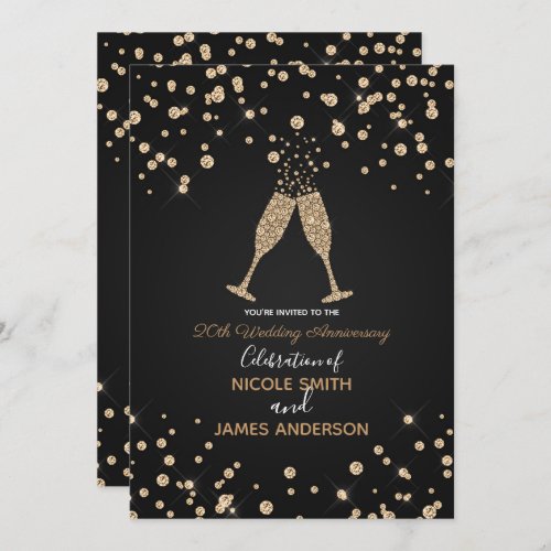 Diamonds Champagne Toast Modern Chic Anniversary Invitation