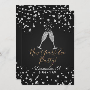 Diamonds Champagne Toast Modern New Years Eve Invitation