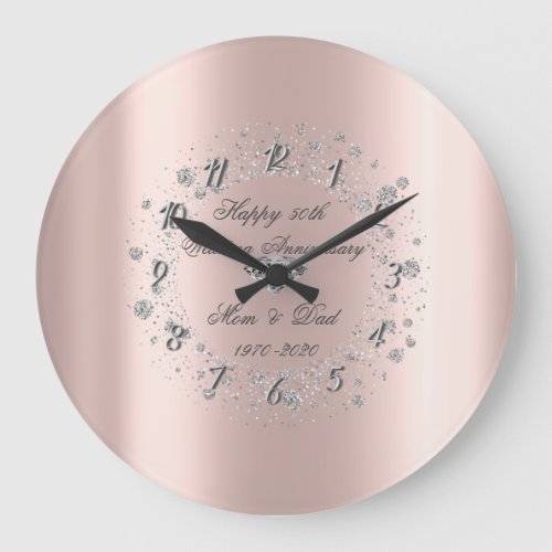 Diamonds Confetti Rose Gold  Wedding Anniversary Large Clock