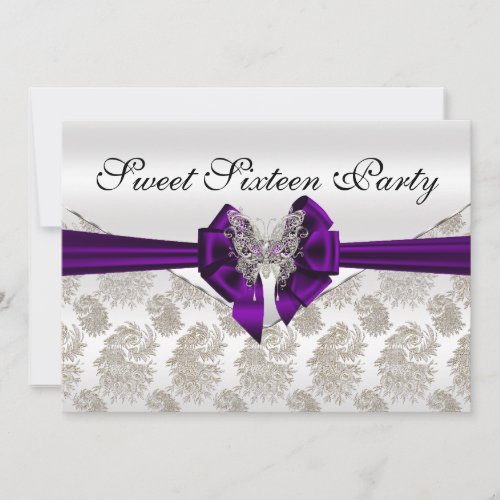 Diamonds Damask and Butterfly Sweet Sixteen Custom Invitations