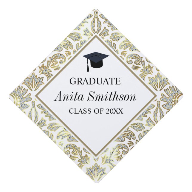Diamonds Damask Graduation Cap Topper (Front)