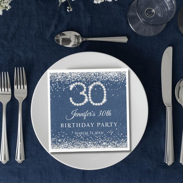 Diamonds & Denim 30th Birthday Party Napkins (Diamonds & denim 30th Birthday Party Napkin)