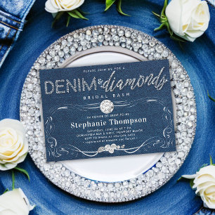 Diamonds Denim Flourish Classy Bridal Bash Shower Invitation