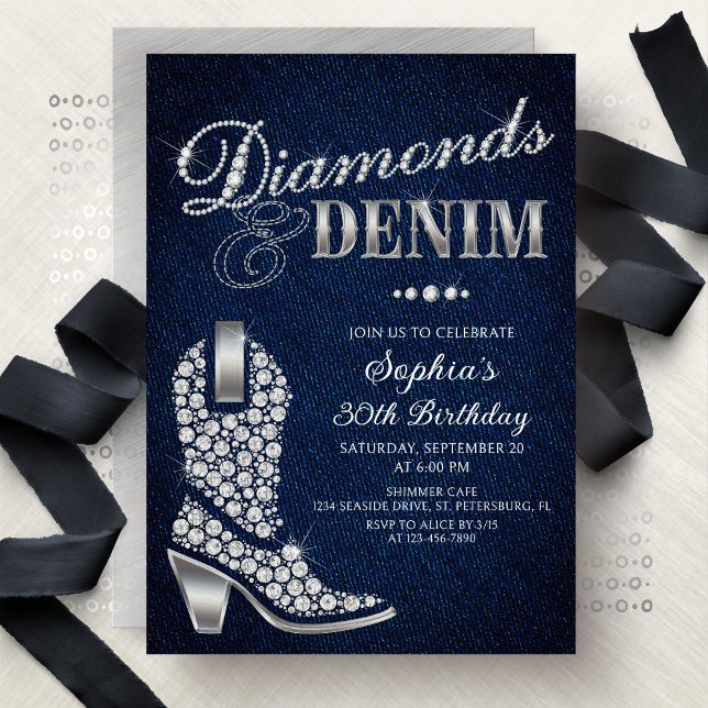 Diamonds Denim Western Birthday Invitation (Creator Uploaded)