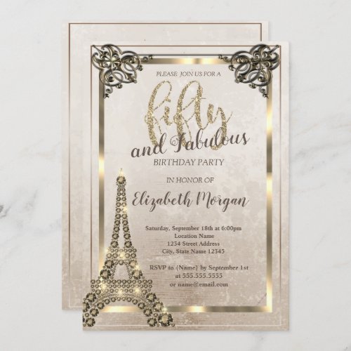 Diamonds Eiffel TowerBorder 50th Birthday Party  Invitation