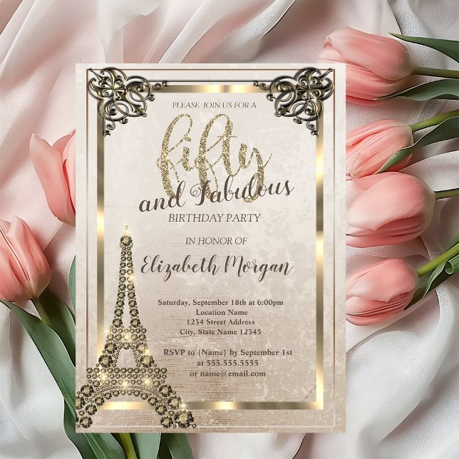 Diamonds Eiffel Tower,Border 50th Birthday Party  Invitation (Creator Uploaded)