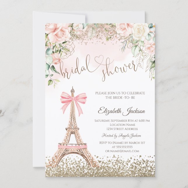 Diamonds Eiffel Tower Bow Flowers Bridal Shower  Invitation (Front)