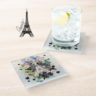 Diamonds Eiffel Tower Floral Glass Coaster
