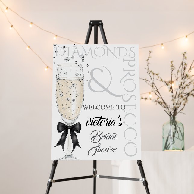 Diamonds Elegant Bow Bridal Shower Welcome Sign (In Situ (Stand))