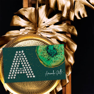 Diamonds Emerald Agate Initial A Letter Monogram Business Card