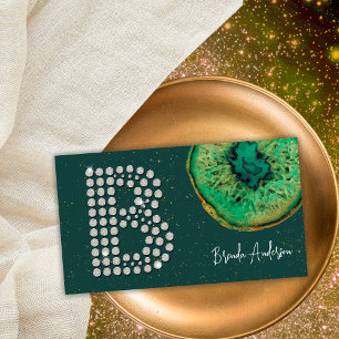 Diamonds Emerald Agate Initial B Letter Monogram Business Card