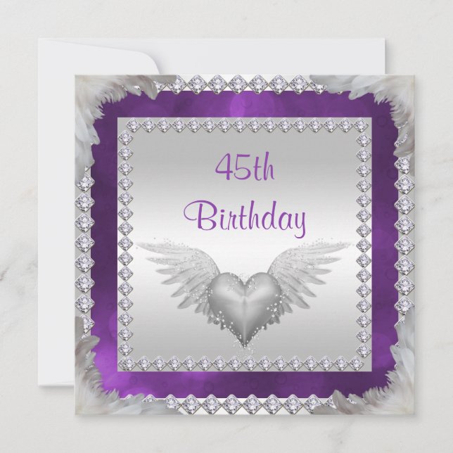 Diamonds & Feathers 45th Birthday Invitation (Front)