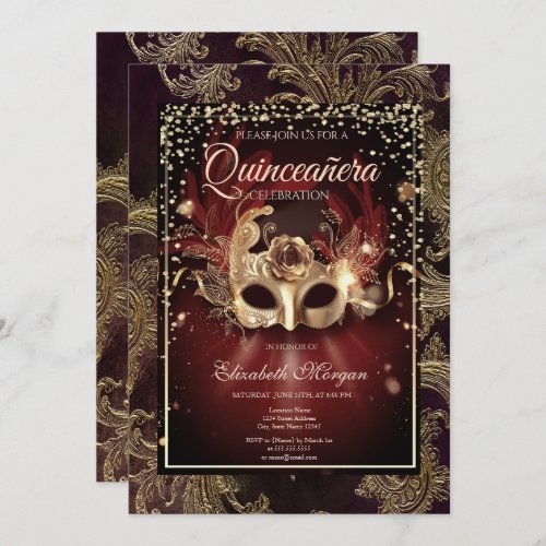 Diamonds Floral Damask Masquerade Quinceaera Invitation