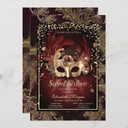 Diamonds Floral Damask Masquerade Sweet 16 Invitation