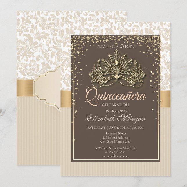 Diamonds Floral Damask Quinceañera  Invitation (Front/Back)