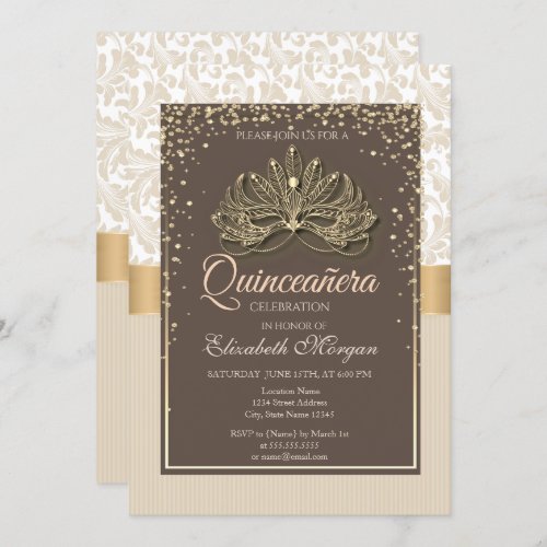 Diamonds Floral Damask Quinceaera  Invitation