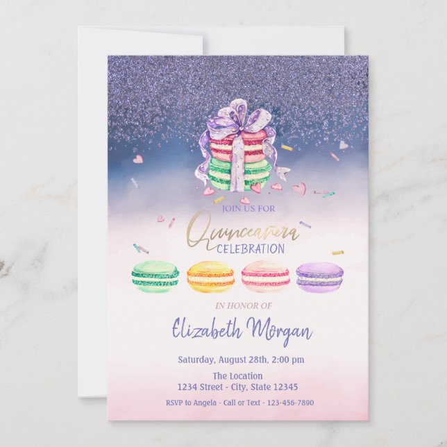 Diamonds,French Macarons Ombre  Quinceañera Party Invitation (Front)