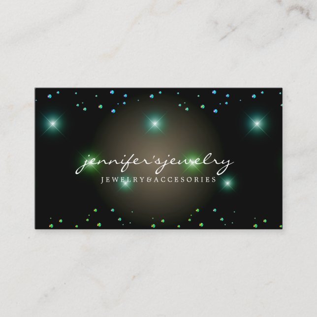 Diamonds Gems Jewelry Green Business Card (Front)