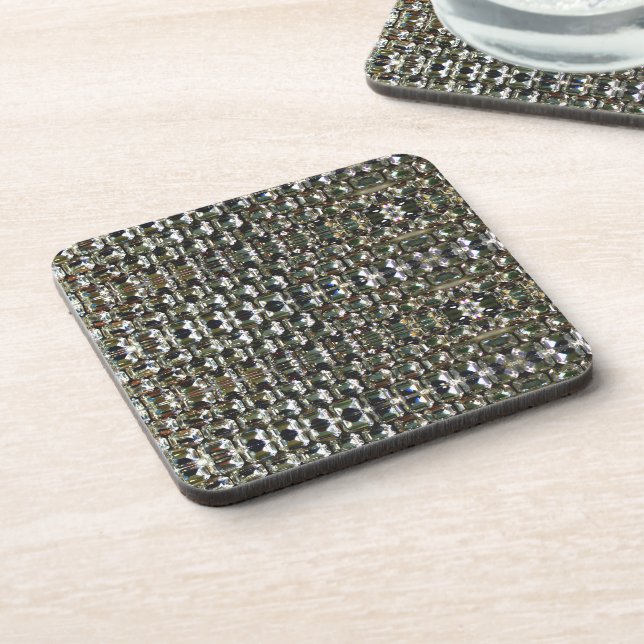 Diamonds gemstones rhinestones beverage coaster (Left Side)