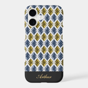 Diamonds Geometric Golden Blue any Name iPhone 17 Case
