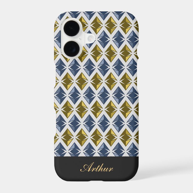 Diamonds Geometric Golden Blue any Name Case-Mate iPhone Case (Back)