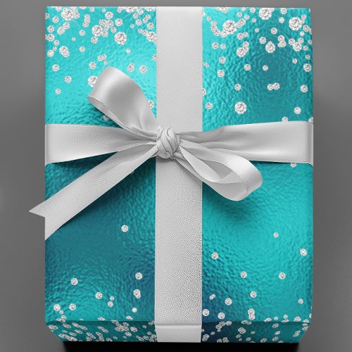 Diamonds Glitter Bling Robins Egg Teal Blue Wrapping Paper