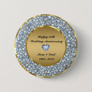 Diamonds & Gold 50th Wedding Anniversary Button