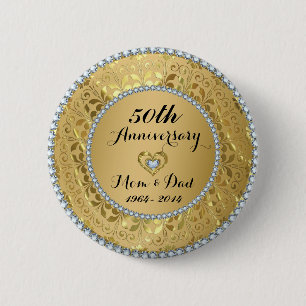 Diamonds & Gold 50th Wedding Anniversary Button