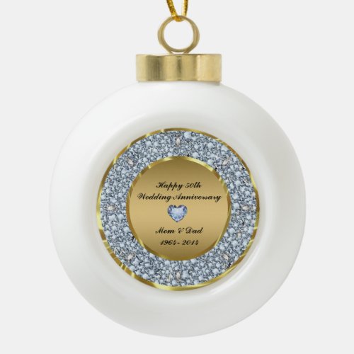 Diamonds  Gold 50th Wedding Anniversary Ceramic Ball Christmas Ornament