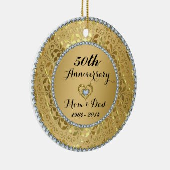 Diamonds & Gold 50th Wedding Anniversary Ceramic Ornament | Zazzle