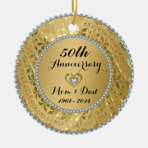 Diamonds & Gold 50th Wedding Anniversary Ceramic Ornament